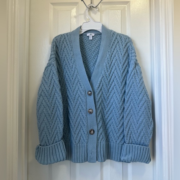dip Sweaters - dip Light Blue Chevron Knit Cardigan
